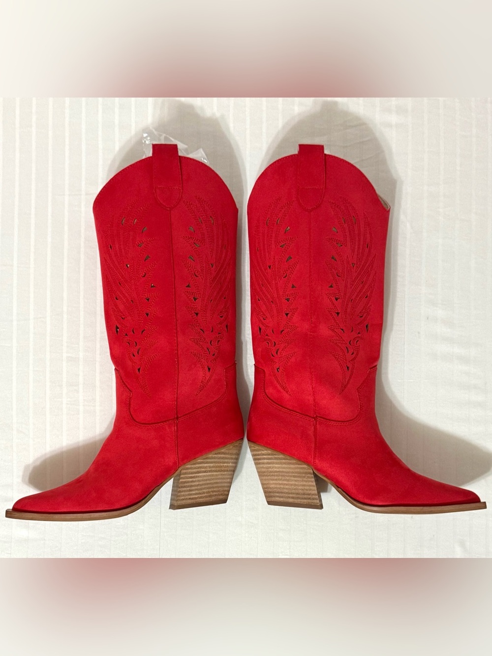 VICI Arnell Western Cowgirl Boots Suede Laser Cut Red Women’s Size 8.5 - Picture 14 of 16